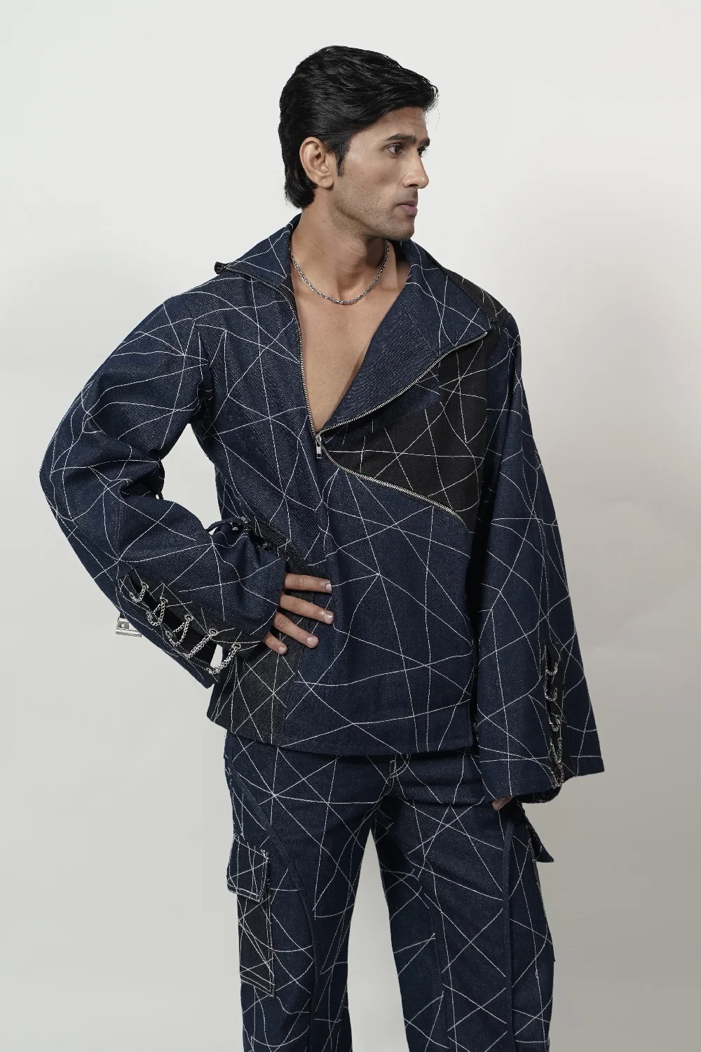 Midnight Linear Stitch Denim Jacket & Trouser Co-Ord Set - Image 6