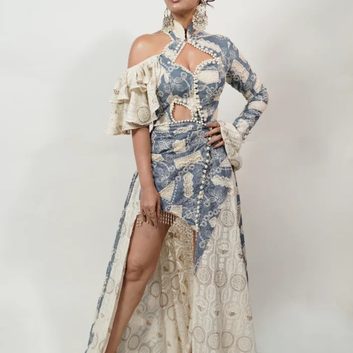 Midnight Floral Embroidered Denim Maxi Dress